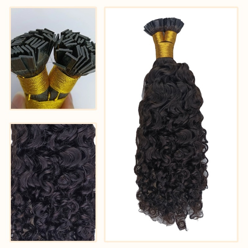 K-Tip Hair Extensions - #1B Burmese Curly Human Hair
