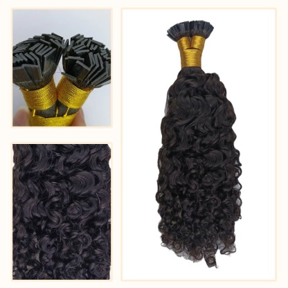 K-Tip Hair Extensions - #1B Burmese Curly Human Hair