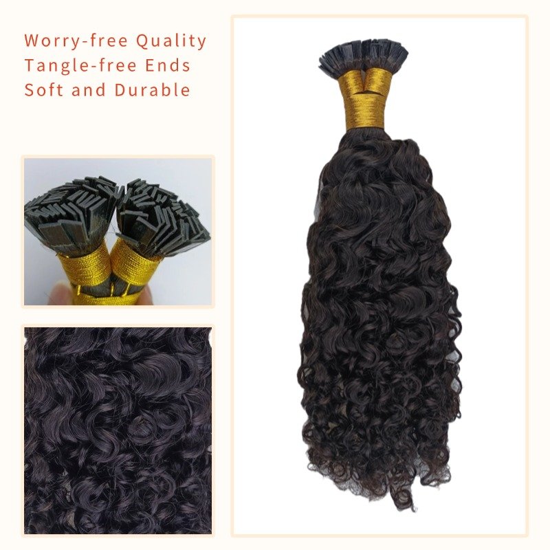 K-Tip Hair Extensions - #1B Burmese Curly Human Hair