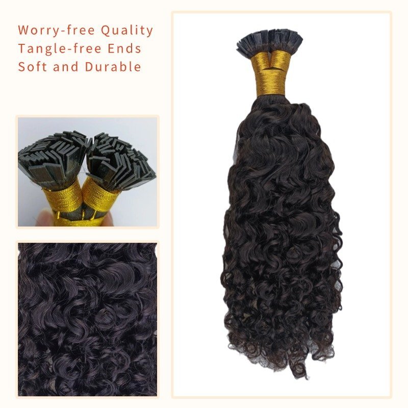 K-Tip Hair Extensions - #1B Burmese Curly Human Hair