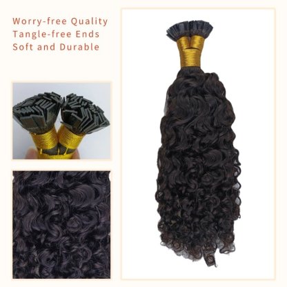 K-Tip Hair Extensions - #1B Burmese Curly Human Hair
