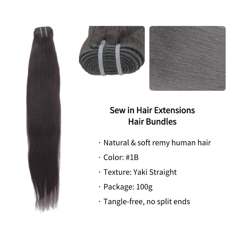 Sew In Hair Extensions - #1B Yaki Straight Human Hair