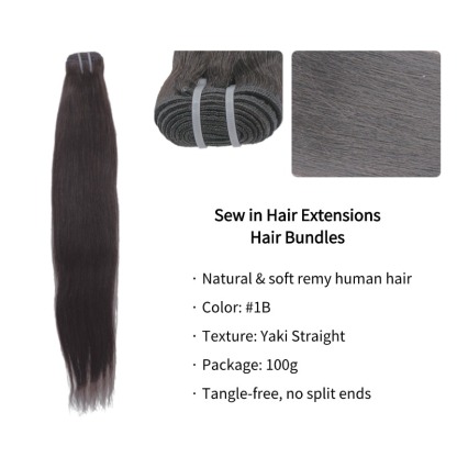 Sew In Hair Extensions - #1B Yaki Straight Human Hair