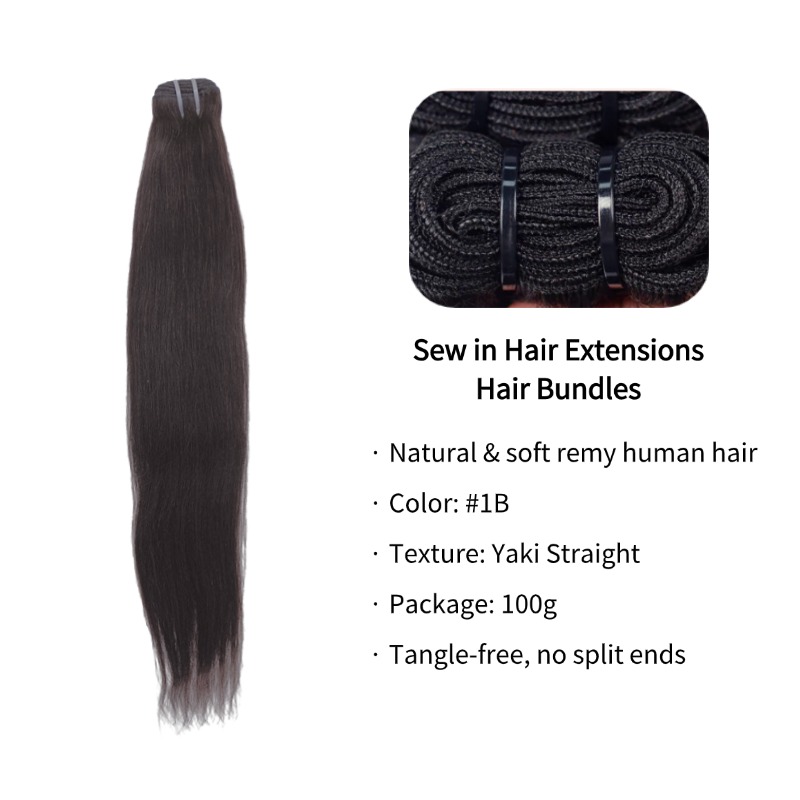 Sew In Hair Extensions - #1B Yaki Straight Human Hair