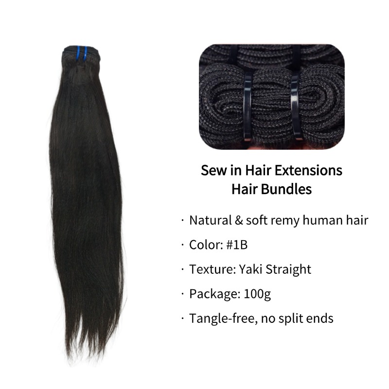 Sew In Hair Extensions - #1B Yaki Straight Human Hair
