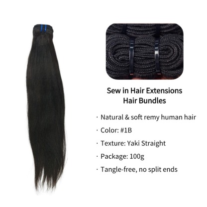 Sew In Hair Extensions - #1B Yaki Straight Human Hair
