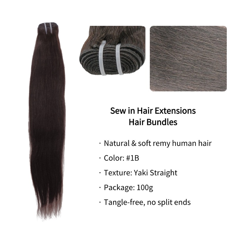 Sew In Hair Extensions - #1B Yaki Straight Human Hair