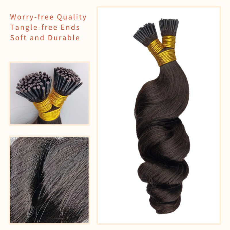 I-Tip Hair Extensions - #1B Loose Wave Human Hair