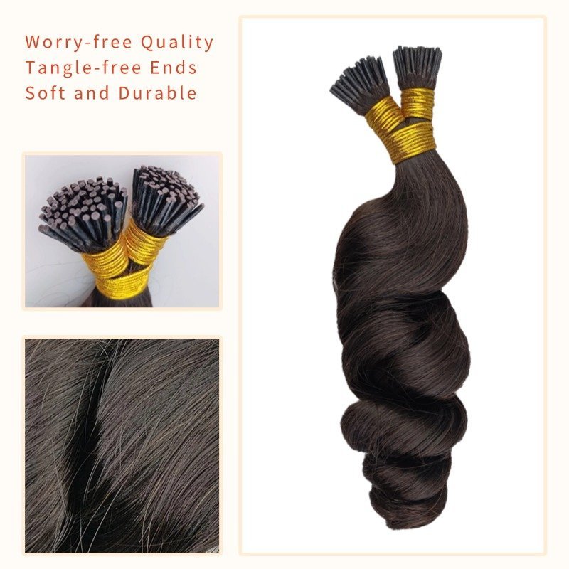 I-Tip Hair Extensions - #1B Loose Wave Human Hair
