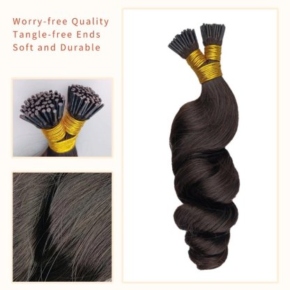I-Tip Hair Extensions - #1B Loose Wave Human Hair