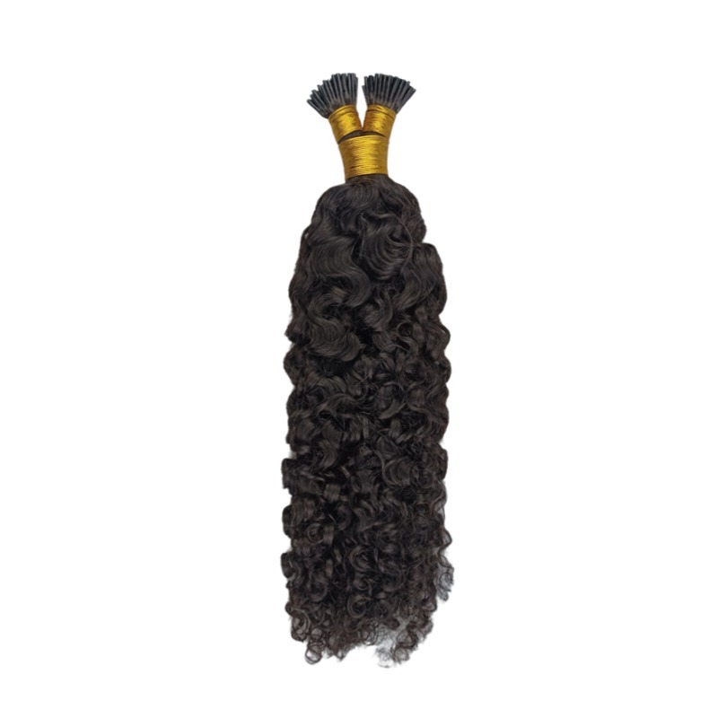 I-Tip Hair Extensions - #1B Burmese Curly Human Hair