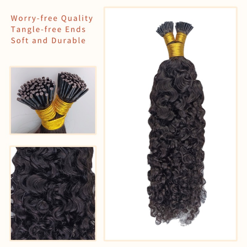 I-Tip Hair Extensions - #1B Burmese Curly Human Hair