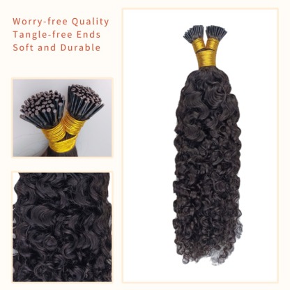 I-Tip Hair Extensions - #1B Burmese Curly Human Hair