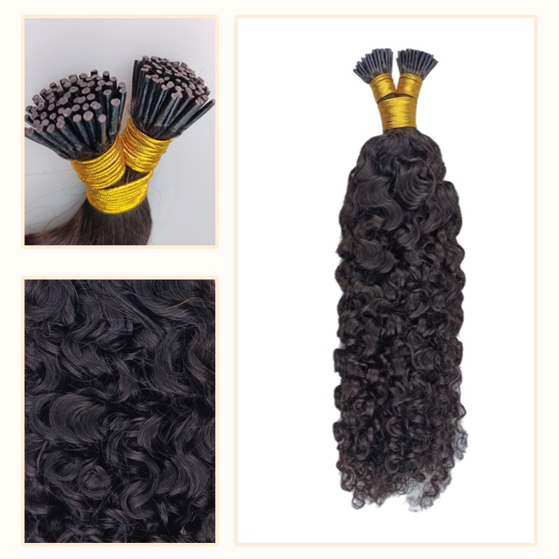 I-Tip Hair Extensions - #1B Burmese Curly Human Hair