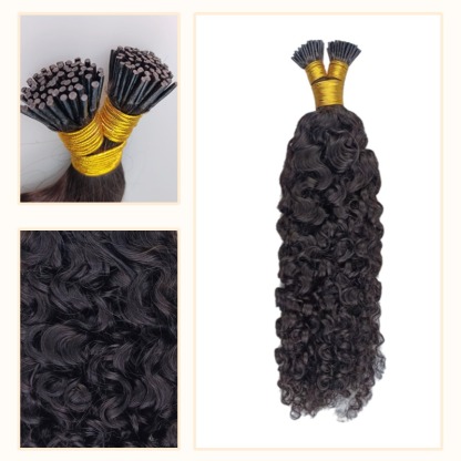 I-Tip Hair Extensions - #1B Burmese Curly Human Hair