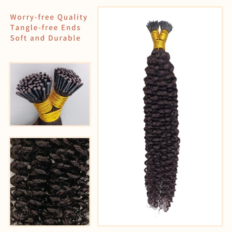 I-Tip Hair Extensions - #1B Jerry Curly Human Hair