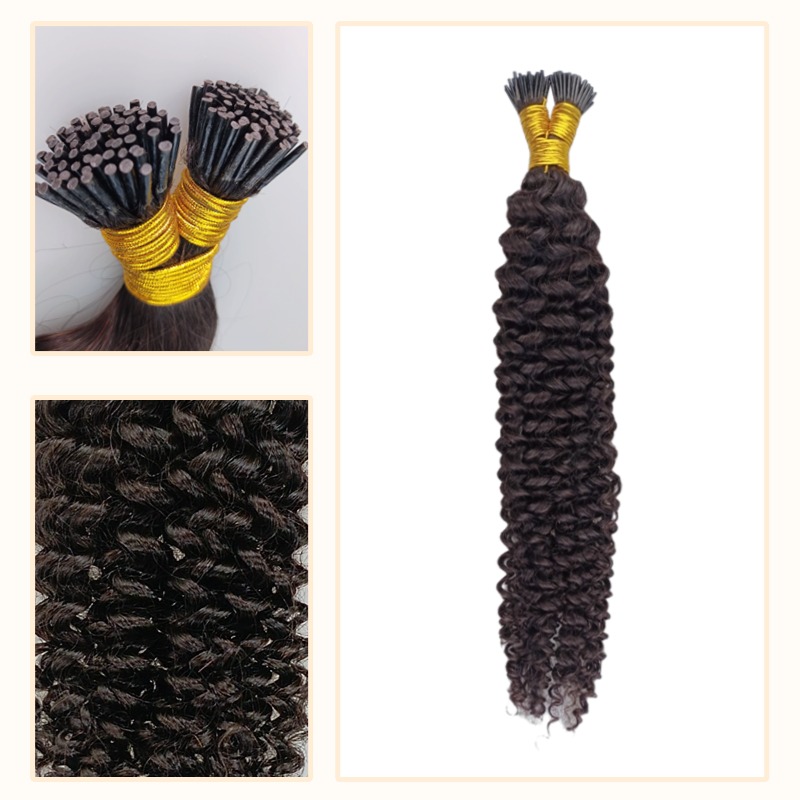 I-Tip Hair Extensions - #1B Jerry Curly Human Hair