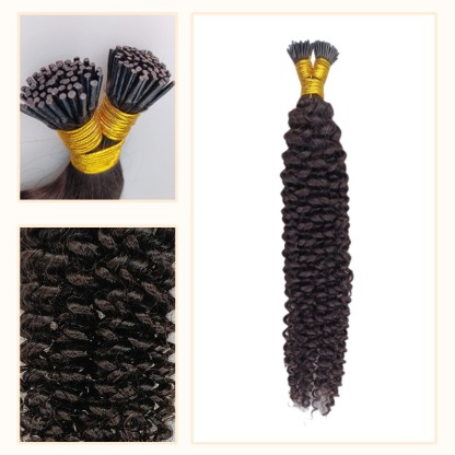 I-Tip Hair Extensions - #1B Jerry Curly Human Hair