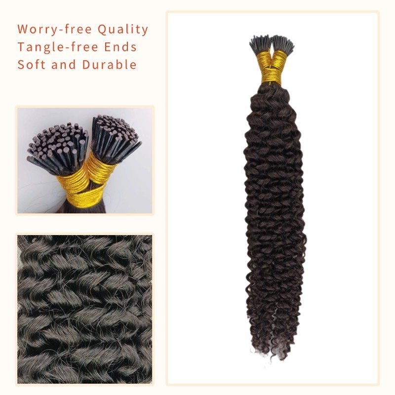 I-Tip Hair Extensions - #1B Jerry Curly Human Hair