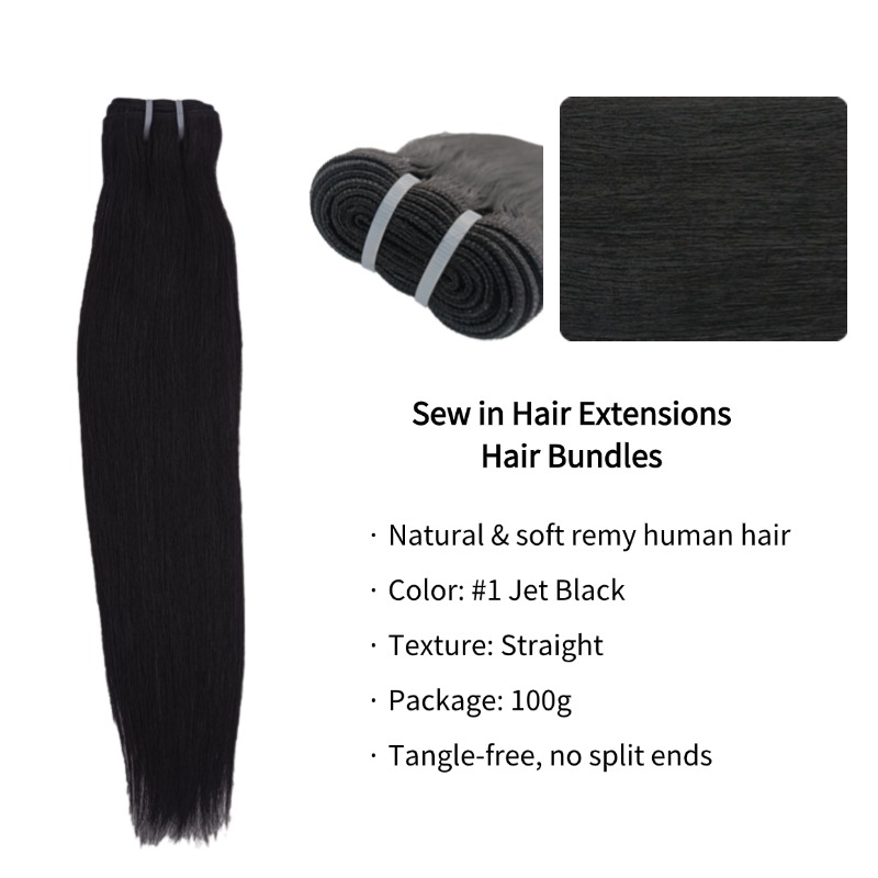 Sew In Hair Extensions - #1 Jet Black Straight Human Hair
