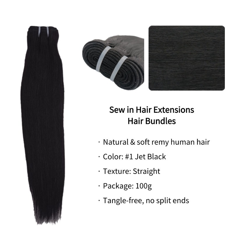 Sew In Hair Extensions - #1 Jet Black Straight Human Hair