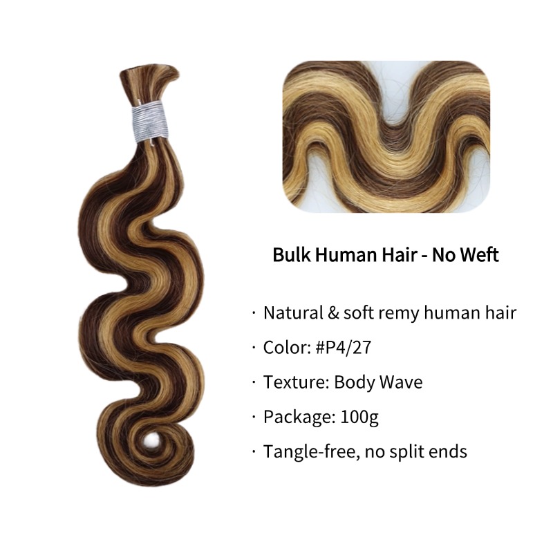 Body Wave Bulk Human Hair - #P4/27 Braiding Hair
