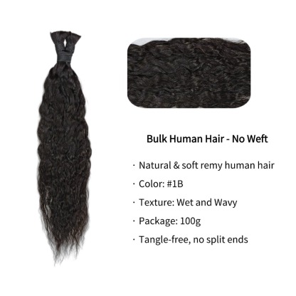 Bulk Human Hair - #1B Black Wet and Wavy Braiding Hair