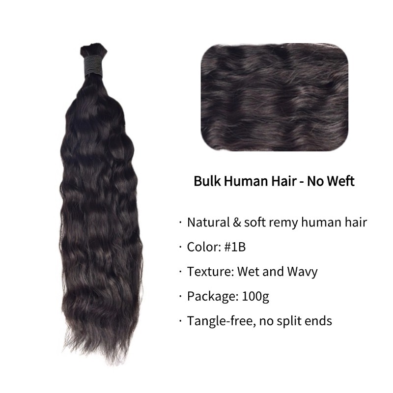 Wet and Wavy Bulk Human Hair - #1B Black Braiding Hair