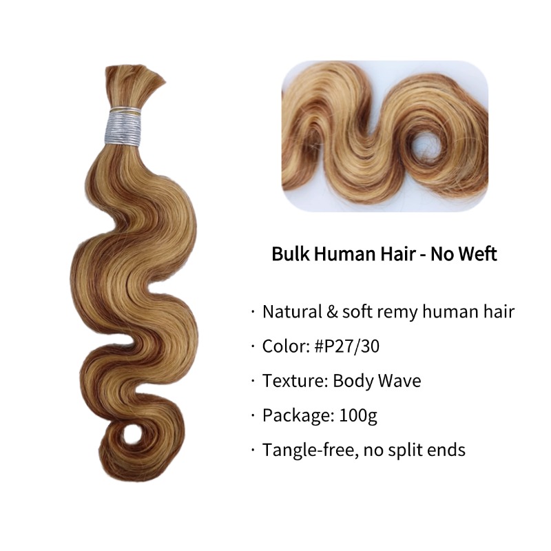 Body Wave Bulk Human Hair - #P27/30 Braiding Hair