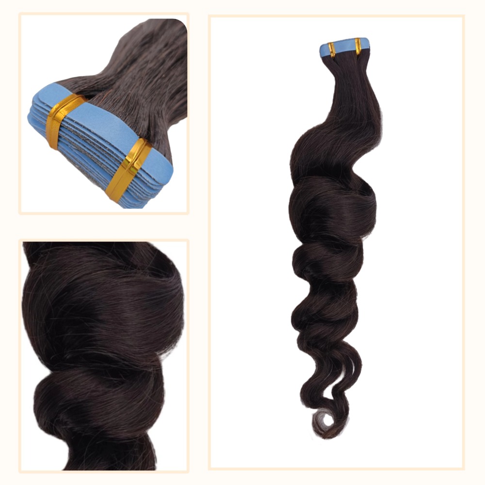 Tape In Hair Extensions - #1B Loose Deep Wave Human Hair