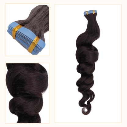 Tape In Hair Extensions - #1B Loose Deep Wave Human Hair