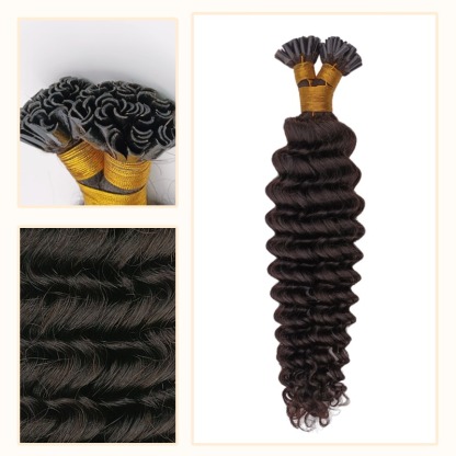 U-Tip Hair Extensions - #1B Deep Wave Human Hair
