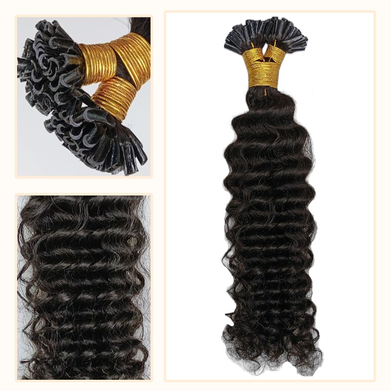 U-Tip Hair Extensions - #1B Deep Wave Human Hair