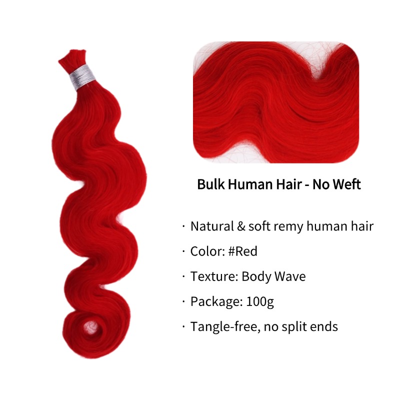 Body Wave Bulk Human Hair - #Red Braiding Hair