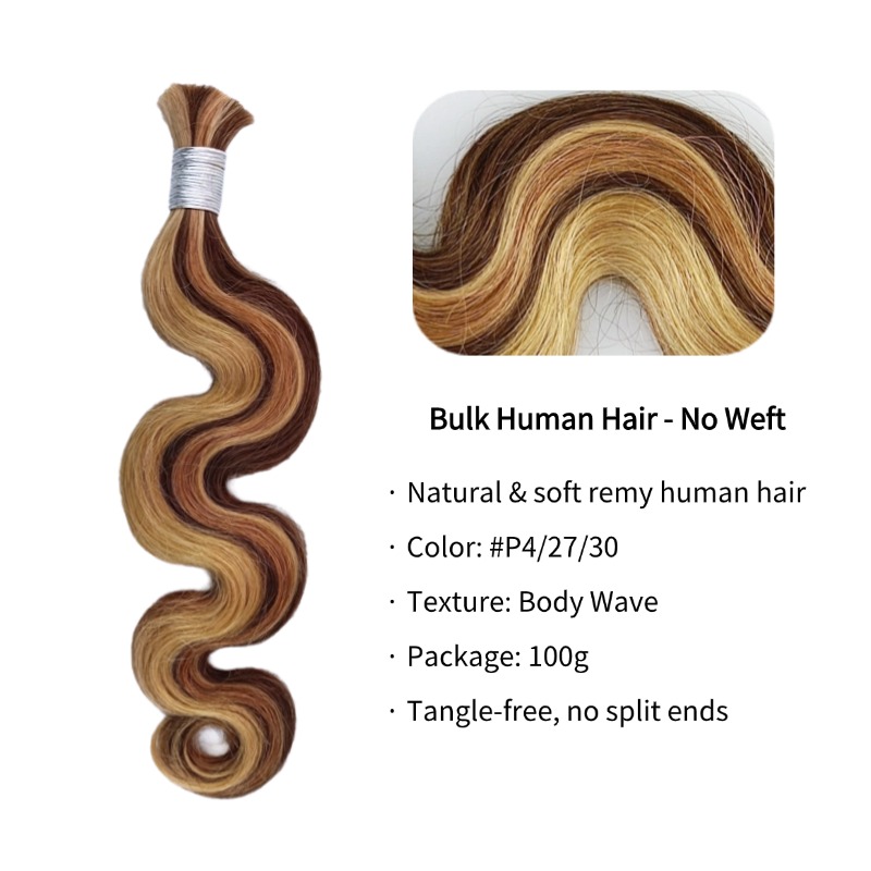 Body Wave Bulk Human Hair - #P4/27/30 Braiding Hair