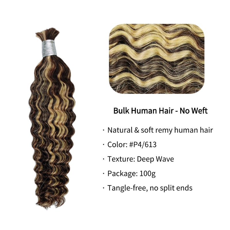 Deep Wave Bulk Human Hair - #4/613 Braiding Hair