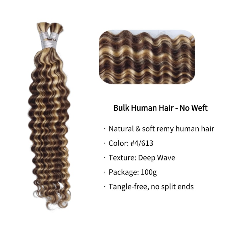 Bulk Human Hair - #4/613 Deep Wave Braiding Hair