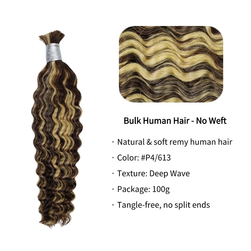 Deep Wave Bulk Human Hair - #P4/613 Braiding Hair