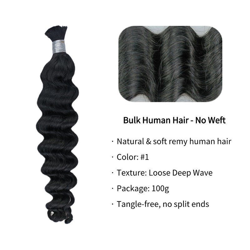 Loose Deep Wave Bulk Human Hair - #1 Braiding Hair