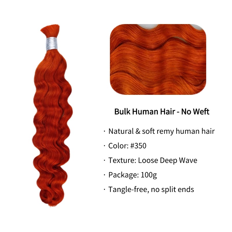 Loose Deep Wave Bulk Human Hair - #350 Ginger Braiding Hair
