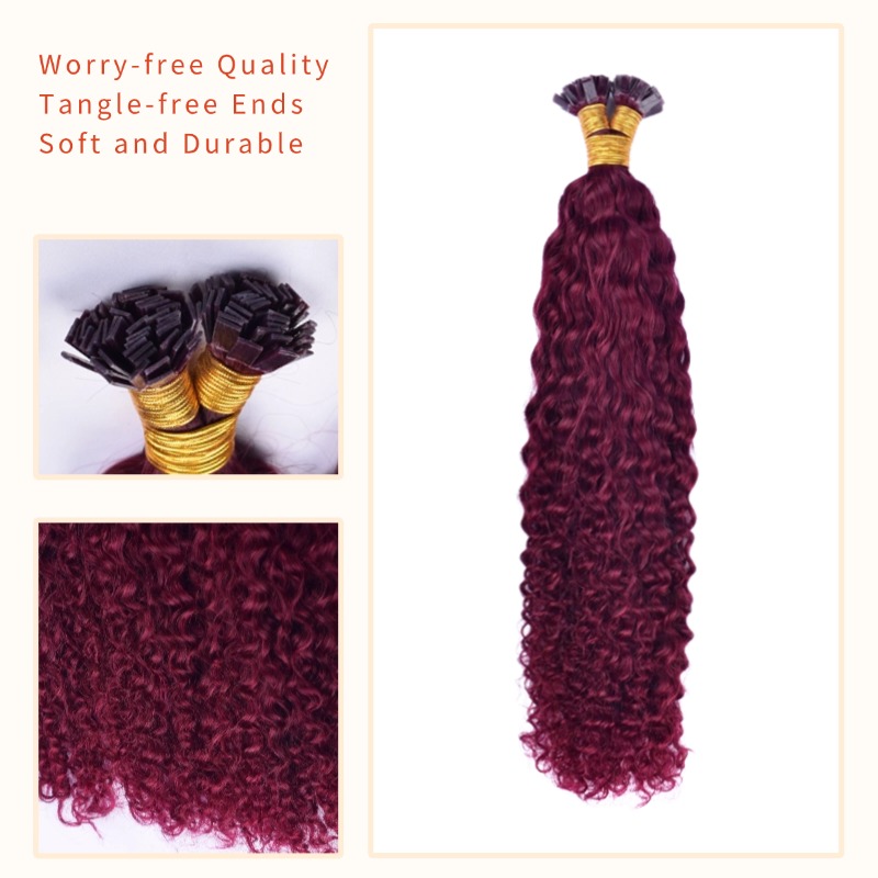 K-Tip Hair Extensions - #99J Jerry Curly Human Hair