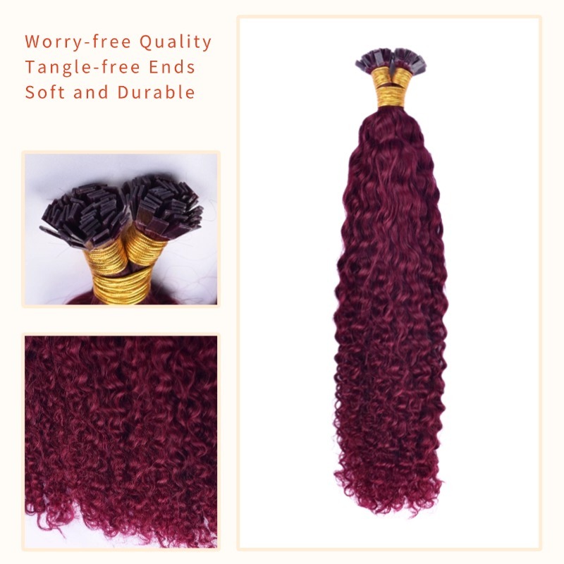 K-Tip Hair Extensions - #99J Jerry Curly Human Hair