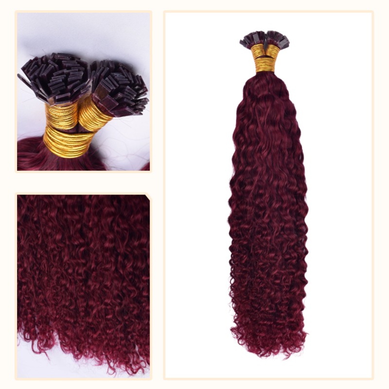 K-Tip Hair Extensions - #99J Jerry Curly Human Hair