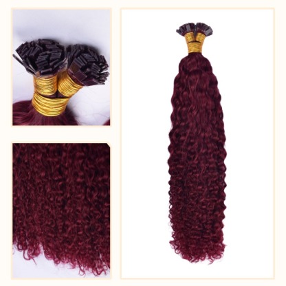 K-Tip Hair Extensions - #99J Jerry Curly Human Hair