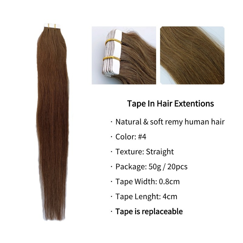 Tape In Hair Extensions - #4 Straight Human Hair