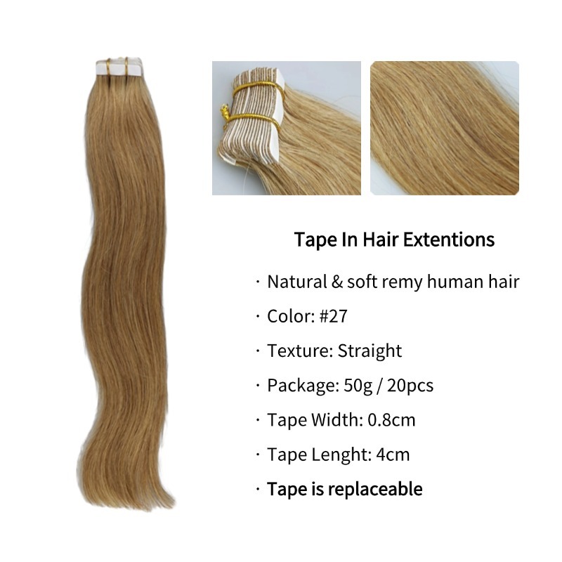 Tape In Hair Extensions - #27 Straight Human Hair