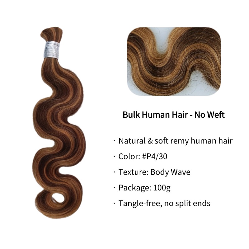 Body Wave Bulk Human Hair - #4/30 Braiding Hair