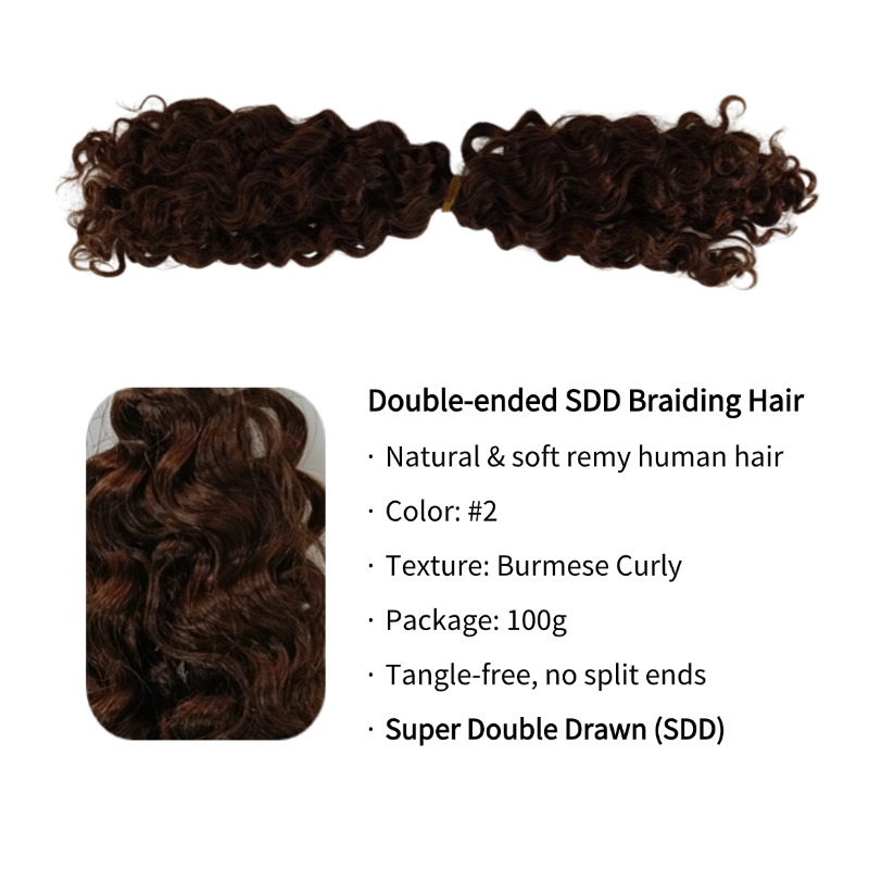 Double-ended Human Braiding Hair - #2 Burmese Curly Hair