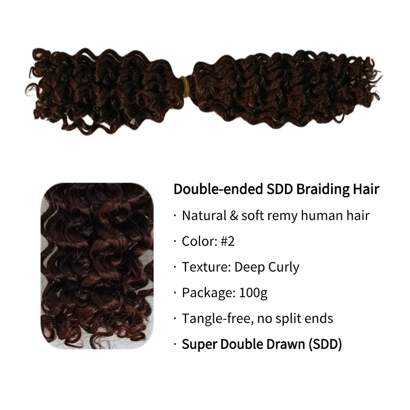 Double-ended Human Braiding Hair - #2 Deep Curly Hair