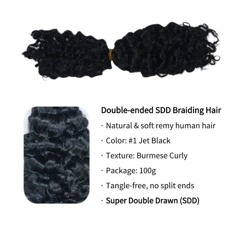 Double-ended Human Braiding Hair - #1 Burmese Curly Hair